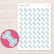 Pale Blue Dog Bone Planner Stickers | I-9195 — 5 × 7 inch sheet and enlarged sticker detail