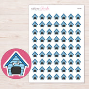 Blue Doghouse Planner Stickers | I-9197 — 5 × 7 inch sheet and enlarged sticker detail