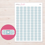Pale Blue Doodle Heart Bandage Planner Stickers | I-9200 — 5 × 7 inch sheet and enlarged sticker detail