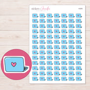 Blue Doodle Heart Laptop Planner Stickers | I-9206 — 5 × 7 inch sheet and enlarged sticker detail