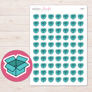Teal Open Shipping Box Planner Stickers | I-9207 — 5 × 7 inch sheet and enlarged sticker detail