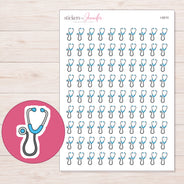 Blue Stethoscope Planner Stickers | I-9210 — 5 × 7 inch sheet and enlarged sticker detail