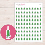 Green Syringe Planner Stickers | I-9211 — 5 × 7 inch sheet and enlarged sticker detail