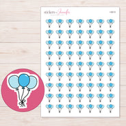 Three Blue Balloons Planner Stickers | I-9213 — 5 × 7 inch sheet and enlarged sticker detail
