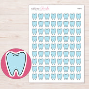 Pale Blue Tooth Planner Stickers | I-9215 — 5 × 7 inch sheet and enlarged sticker detail