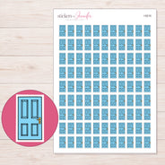 Blue Front Door Planner Stickers | I-9216 — 5 × 7 inch sheet and enlarged sticker detail