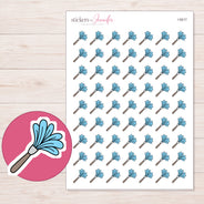 Blue Feather Duster Planner Stickers | I-9217 — 5 × 7 inch sheet and enlarged sticker detail