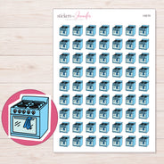 Blue Kitchen Stove Planner Stickers | I-9219 — 5 × 7 inch sheet and enlarged sticker detail