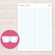 Pale Blue Eyeglasses Planner Stickers | I-9220 — 5 × 7 inch sheet and enlarged sticker detail