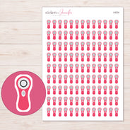 Bright Pink Facial Cleansing Brush Planner Stickers | I-9224 — 5 × 7 inch sheet and enlarged sticker detail