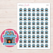 Blue Brick Fireplace Planner Stickers | I-9225 — 5 × 7 inch sheet and enlarged sticker detail