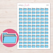 Blue File Folder Planner Stickers | I-9226 — 5 × 7 inch sheet and enlarged sticker detail