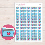 Blue Heart File Folder Planner Stickers | I-9227 — 5 × 7 inch sheet and enlarged sticker detail