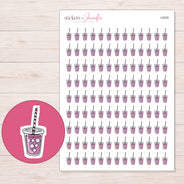 Purple Iced Tea Cup Planner Stickers | I-9229 — 5 × 7 inch sheet and enlarged sticker detail