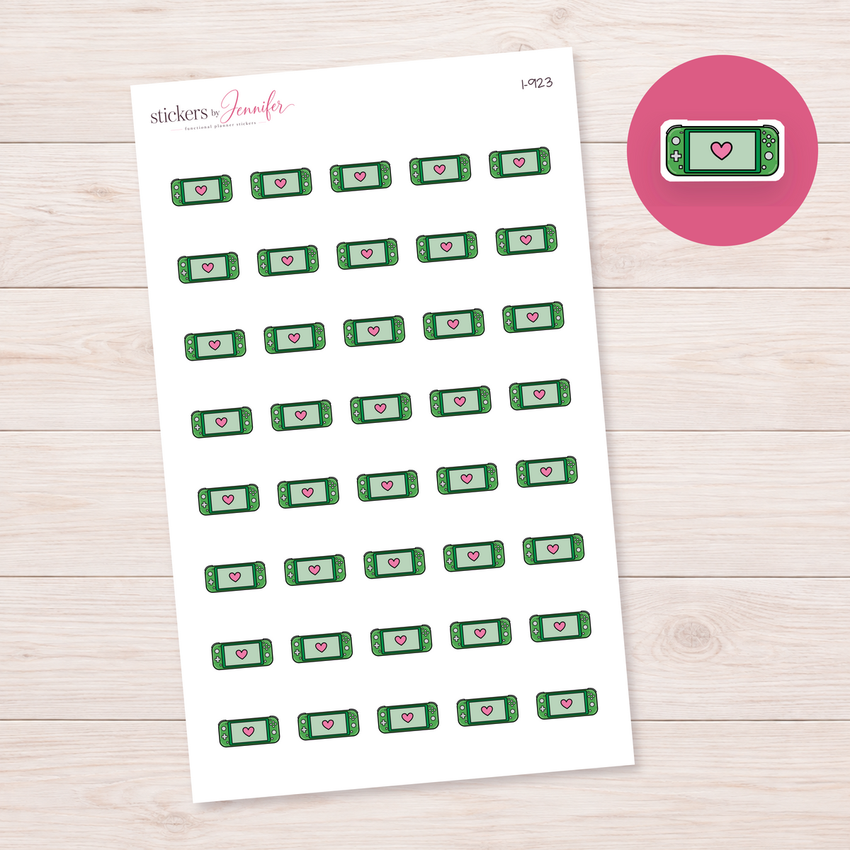 Green Heart Game Console Planner Stickers | I-923