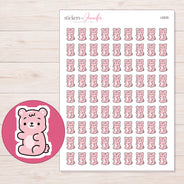 Blush Pink Gummy Bear Planner Stickers | I-9230 — 5 × 7 inch sheet and enlarged sticker detail