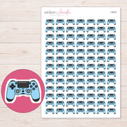 Blue Game Controller Planner Stickers | I-9232 — 5 × 7 inch sheet and enlarged sticker detail