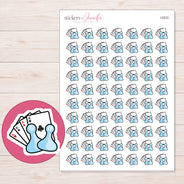 Blue Cards and Pawns Game Night Planner Stickers | I-9233 — 5 × 7 inch sheet and enlarged sticker detail