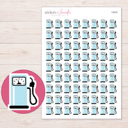 Pale Blue Gas Pump Planner Stickers | I-9235 — 5 × 7 inch sheet and enlarged sticker detail