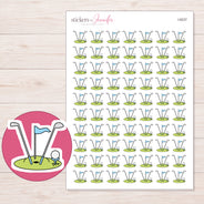 Blue Flag Golf Clubs and Green Planner Stickers | I-9237 — 5 × 7 inch sheet and enlarged sticker detail