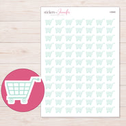 Pale Mint Grocery Cart Planner Stickers | I-9240 — 5 × 7 inch sheet and enlarged sticker detail