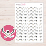 Hockey Sticks and Puck Planner Stickers | I-9250 — 5 × 7 inch sheet and enlarged sticker detail