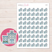 Blue Hospital Building Planner Stickers | I-9251 — 5 × 7 inch sheet and enlarged sticker detail