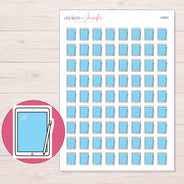 Blue Tablet and Stylus Planner Stickers | I-9254 — 5 × 7 inch sheet and enlarged sticker detail