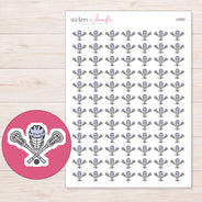 Lacrosse Sticks and Helmet Planner Stickers | I-9262 — 5 × 7 inch sheet and enlarged sticker detail