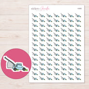Pale Blue Lawn Mower Planner Stickers | I-9265 — 5 × 7 inch sheet and enlarged sticker detail