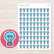 Blue Light Bulb Planner Stickers | I-9266 — 5 × 7 inch sheet and enlarged sticker detail