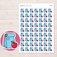 Blue Lunch Bag and Apple Planner Stickers | I-9268 — 5 × 7 inch sheet and enlarged sticker detail