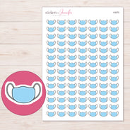 Blue Face Mask Planner Stickers | I-9270 — 5 × 7 inch sheet and enlarged sticker detail
