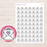 Heart Envelope Planner Stickers | I-9271 — 5 × 7 inch sheet and enlarged sticker detail