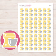 Yellow Heart Stand Mixer Planner Stickers | I-9277 — 5 × 7 inch sheet and enlarged sticker detail