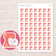 Coral Heart Stand Mixer Planner Stickers | I-9278 — 5 × 7 inch sheet and enlarged sticker detail