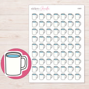 White Mug with Blue Interior Planner Stickers | I-9281 — 5 × 7 inch sheet and enlarged sticker detail