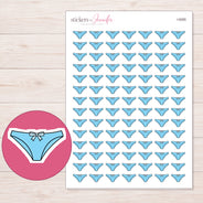 Blue Bow Underwear Planner Stickers | I-9285 — 5 × 7 inch sheet and enlarged sticker detail