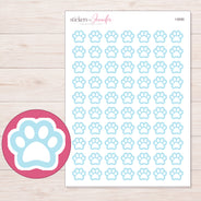 Pale Blue Outline Paw Print Planner Stickers | I-9290 — 5 × 7 inch sheet and enlarged sticker detail