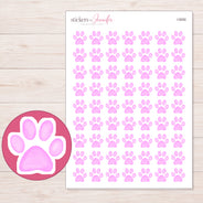 Pastel Pink Watercolor Paw Planner Stickers | I-9292 — 5 × 7 inch sheet and enlarged sticker detail