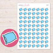 Blue Pillow Planner Stickers | I-9297 — 5 × 7 inch sheet and enlarged sticker detail