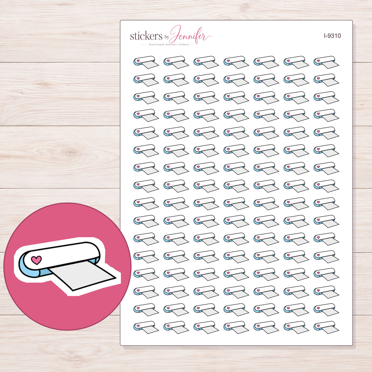 White Heart Craft Cutter Planner Stickers | I-9310 — 5 × 7 inch sheet and enlarged sticker detail