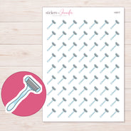 Blue Razor Planner Stickers | I-9317 — 5 × 7 inch sheet and enlarged sticker detail
