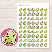 Lime Green Rubber Duck Planner Stickers | I-9322 — 5 × 7 inch sheet and enlarged sticker detail