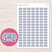 Lavender Sofa Planner Stickers | I-9323 — 5 × 7 inch sheet and enlarged sticker detail
