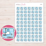 Blue Sewing Machine Planner Stickers | I-9327 — 5 × 7 inch sheet and enlarged sticker detail