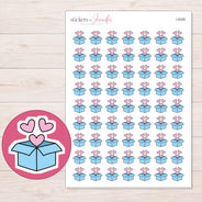 Blue Happy Mail Box Planner Stickers | I-9328 — 5 × 7 inch sheet and enlarged sticker detail