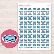 Blue Sleep Mask Planner Stickers | I-9330 — 5 × 7 inch sheet and enlarged sticker detail