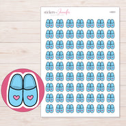 Blue Heart Slippers Planner Stickers | I-9331 — 5 × 7 inch sheet and enlarged sticker detail