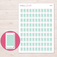 White Smartphone with Mint Screen Planner Stickers | I-9333 — 5 × 7 inch sheet and enlarged sticker detail